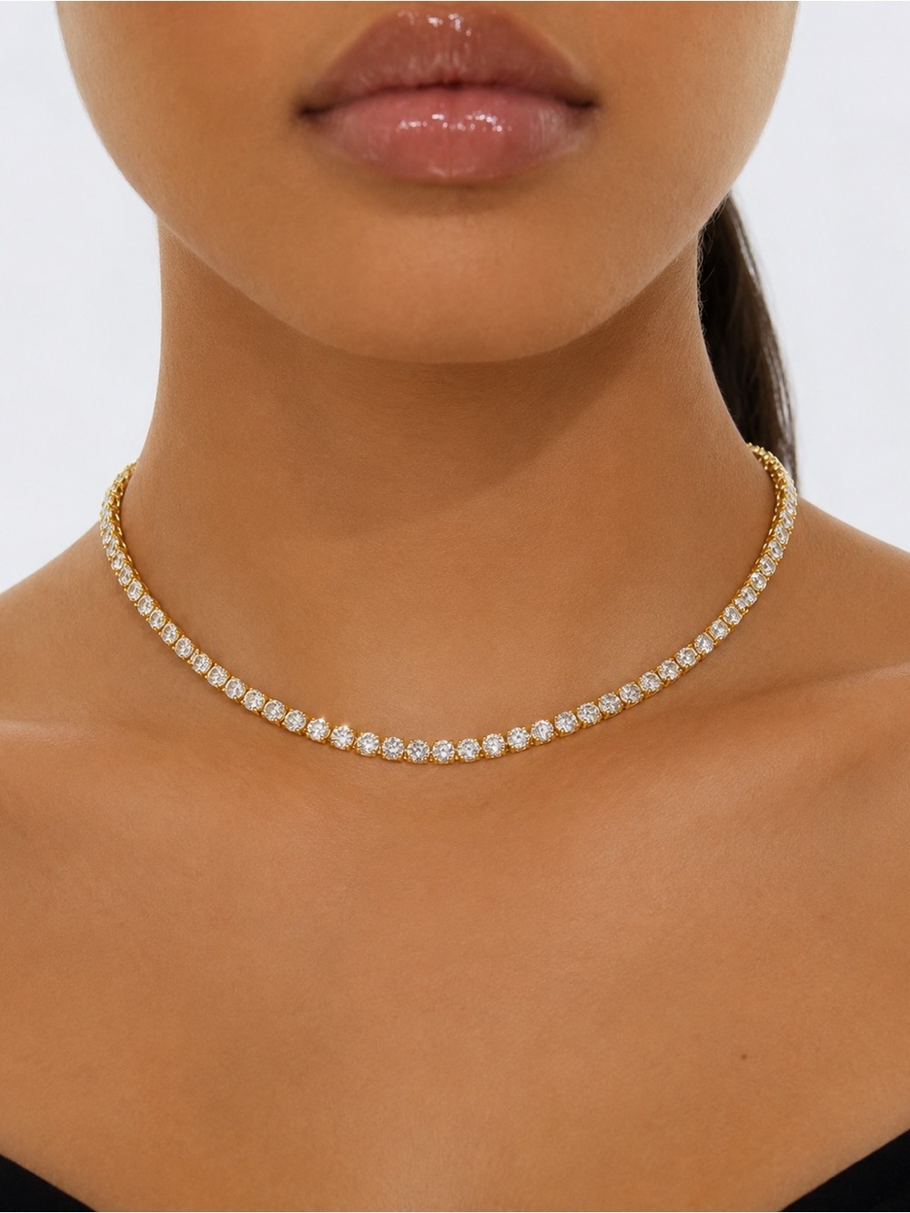 NEW Gold Tennis Necklace 18” Cubic Zirconia Statement Jewelry